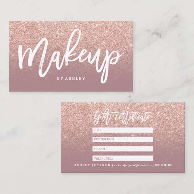 Makeup certificate typography dusty rose gold (Front/Back)
