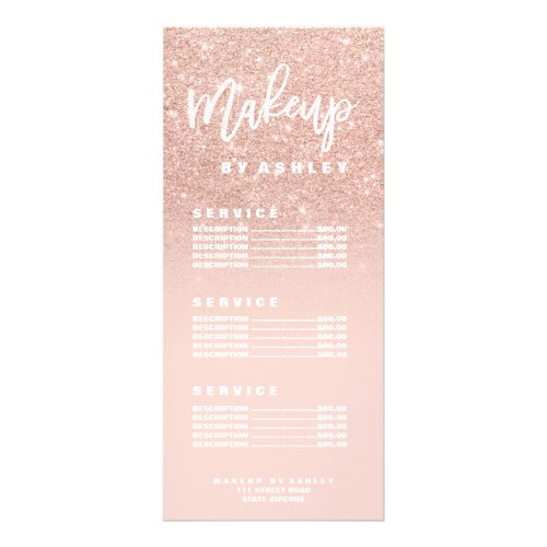 Makeup chic typography blush rose gold price list rack card