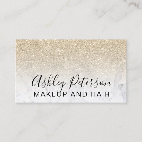 Makeup chic typography marble light gold glitter business card