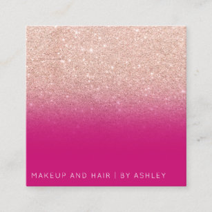 Makeup chic typography neon pink rose gold glitter square business card