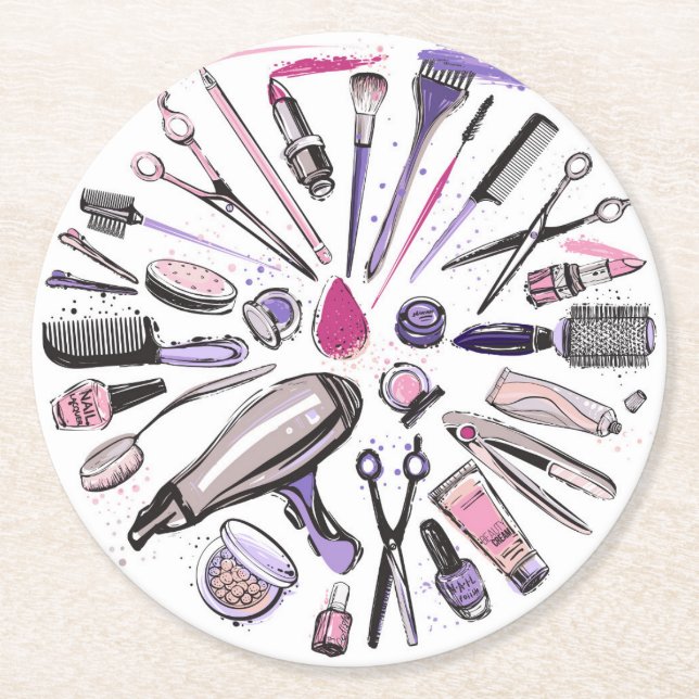 Makeup Circle Design Round Paper Coaster (Front)