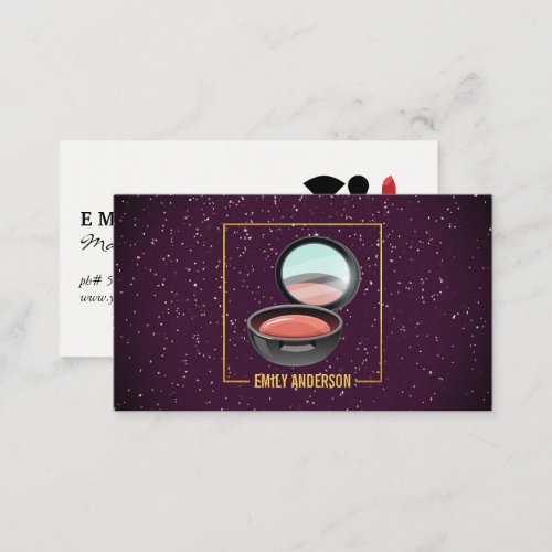 Makeup Compact and Brush  Purple Sparkle Business Card