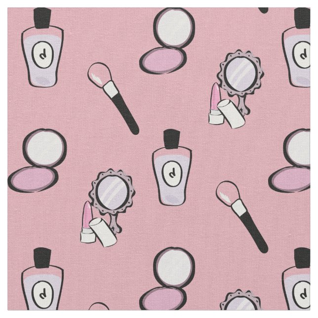 Makeup Cosmetic Pattern Modern Pink Fabric (Close Up)