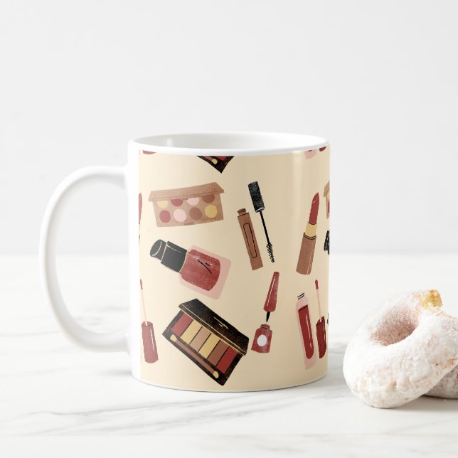 Makeup Cosmetics Beauty Pattern Cosmetology Coffee Mug (With Donut)
