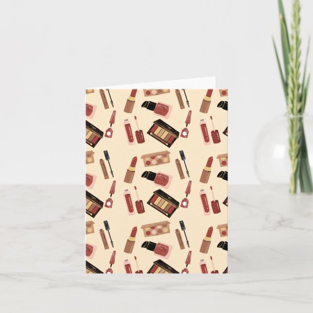 Makeup Cosmetics Beauty Pattern Cosmetology  Letterpress Thank You Card (Front)