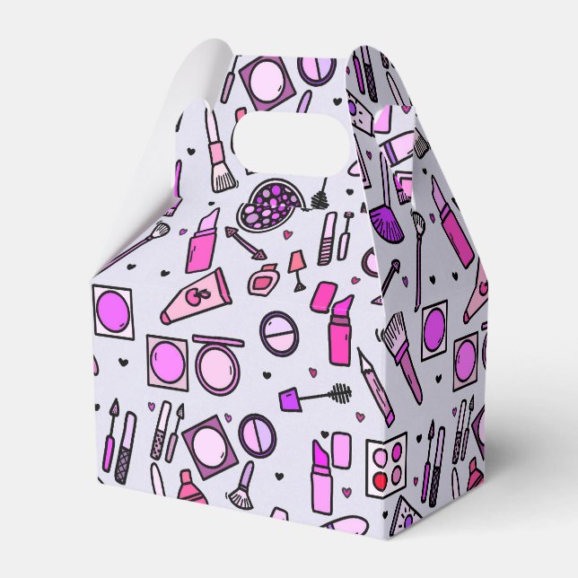 Makeup Cosmetics Illustrated Pink Pattern Favor Boxes (Front Side)