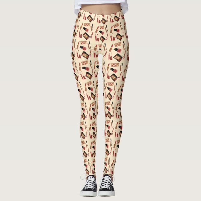 Makeup Cosmetics Pattern Trendy Cosmetology  Leggings (Front)
