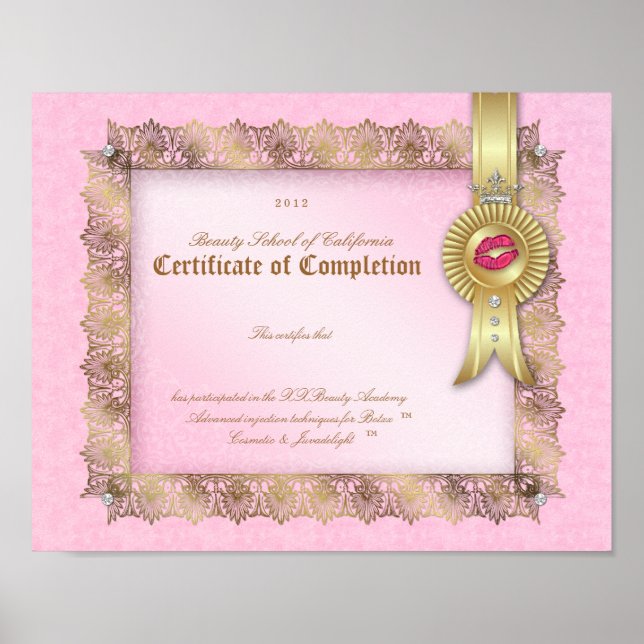 Makeup Diploma Certificate of Completion Pink Gold Poster (Front)