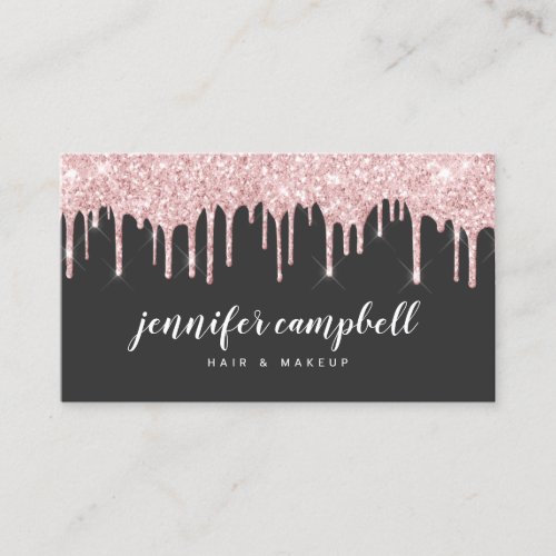 Makeup elegant glam blush pink glitter drips black business card
