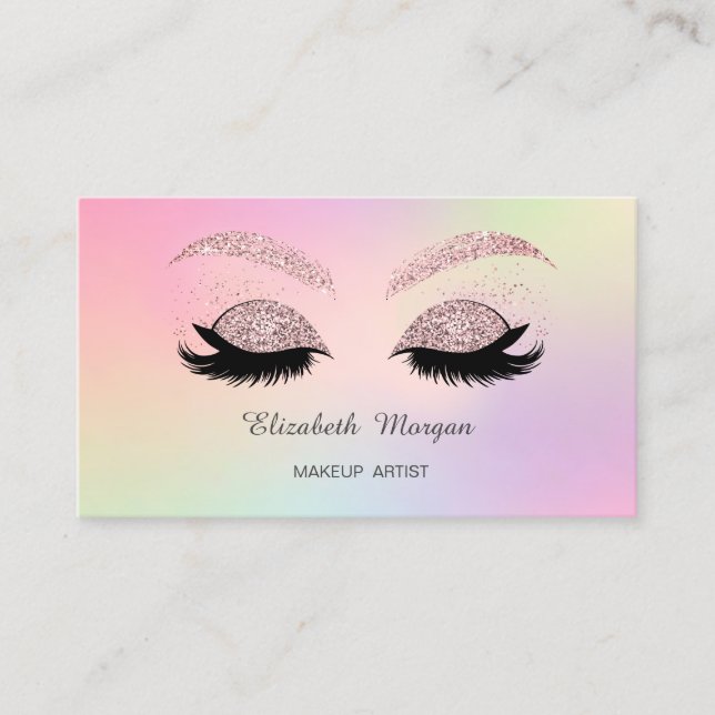 Makeup Elegant Glitter Faux Lashes Holographic Business Card (Front)