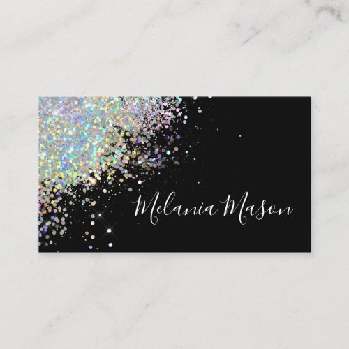 Makeup Elegant Holographic Rose Gold Glitter Black Business Card