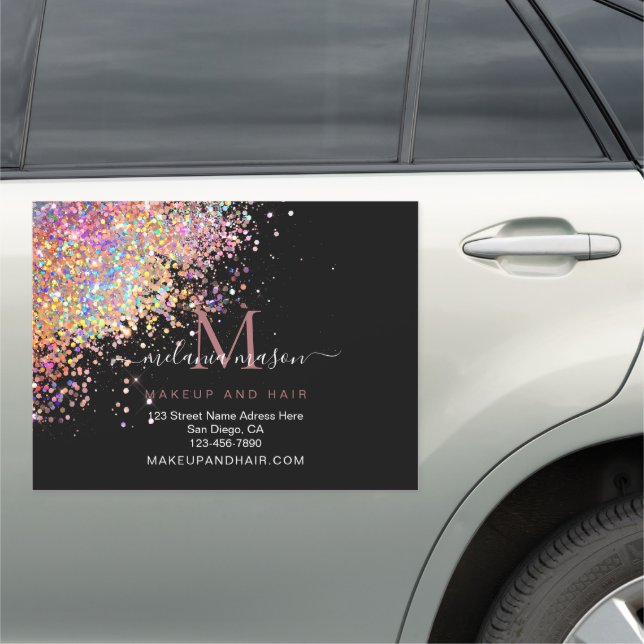 Makeup Elegant Holographic Rose Gold Glitter Black Car Magnet (In Situ)