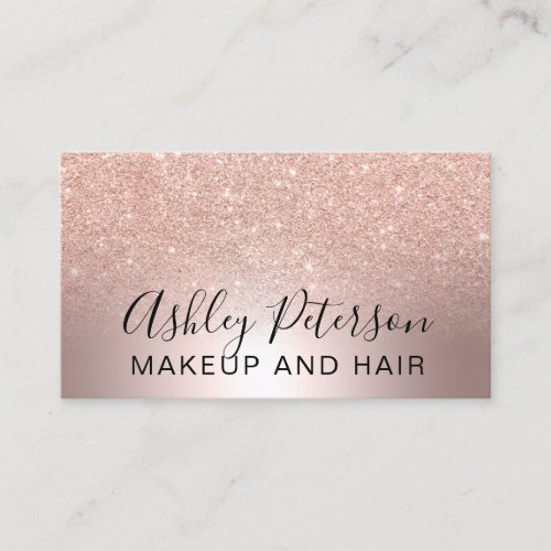 Makeup elegant metallic marble rose gold glitter business card