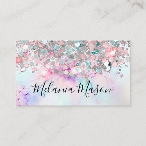 Makeup Elegant Pastel Alcohol Ink Glitter Modern Business Card