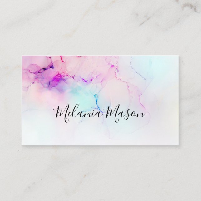 Makeup Elegant Pastel Alcohol Ink Trendy Modern Business Card (Front)