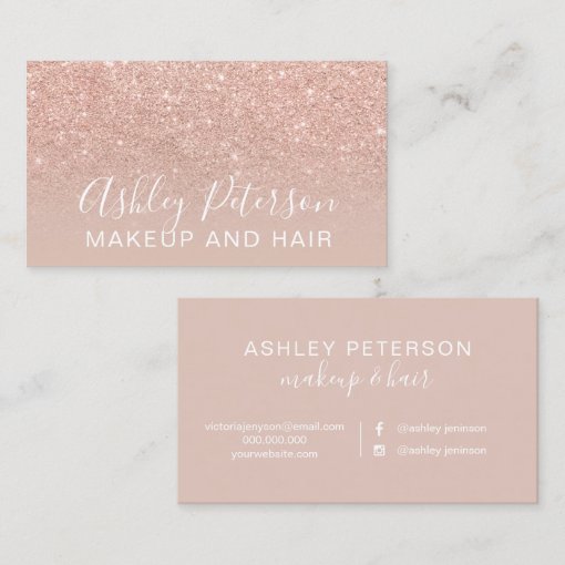 Makeup Elegant Typography Blush Rose Gold Glitter Business Card Zazzle 3980