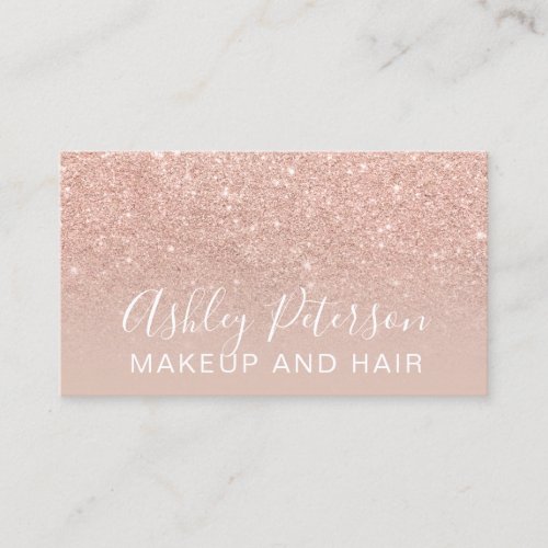 Makeup elegant typography blush rose gold glitter business card