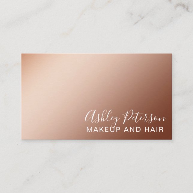 Makeup elegant typography copper metallic gradient business card (Front)