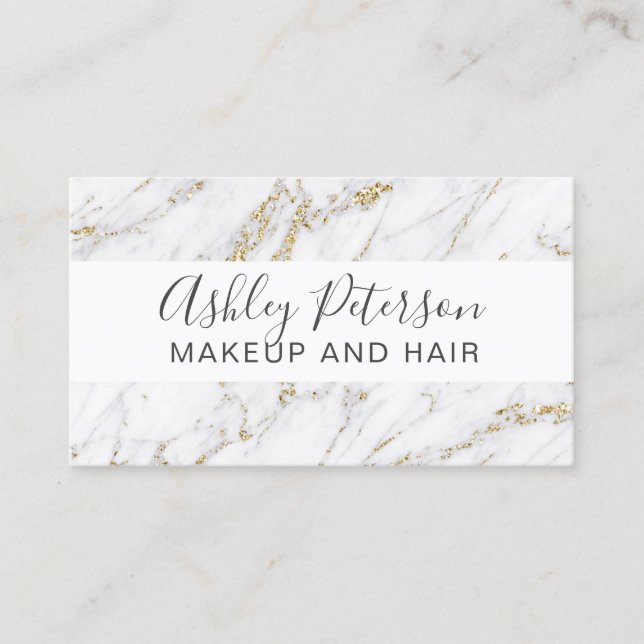 Makeup elegant typography gold glitter marble business card (Front)
