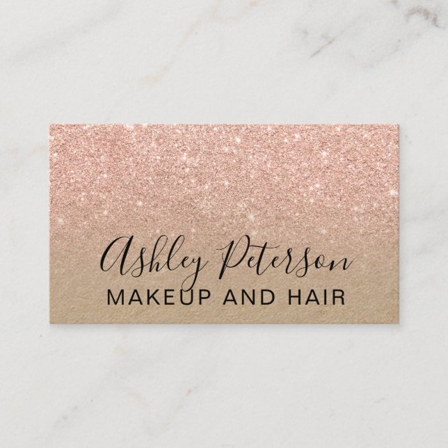 Makeup elegant typography kraft rose gold glitter business card (Front)