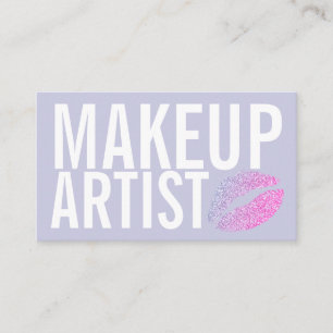 Makeup Elegant Typography Lavender Glitter Lips Business Card