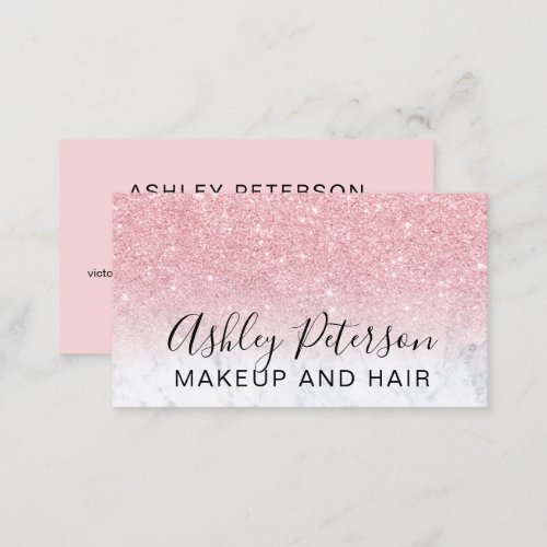 Makeup elegant typography marble pink glitter business card