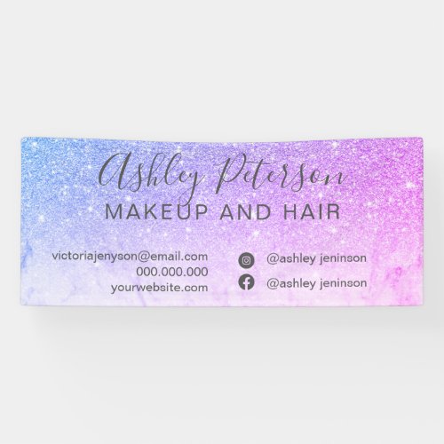 Makeup elegant typography marble purple glitter banner