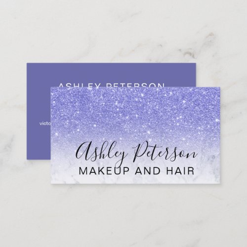 Makeup elegant typography marble purple glitter business card