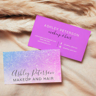 Makeup elegant typography marble purple glitter business card