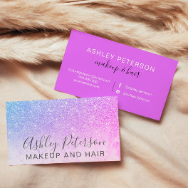 Makeup elegant typography marble purple glitter business card