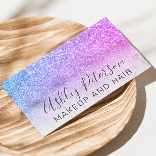 Makeup elegant typography marble purple glitter business card (Creator Uploaded)