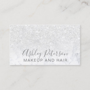 Makeup elegant typography marble white glitter business card