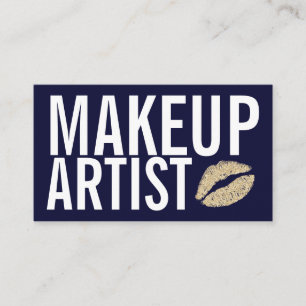 Makeup Elegant Typography Navy Blue Glitter Lips Business Card