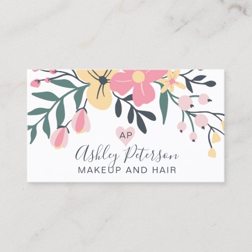 Makeup elegant typography pastel floral bouquet business card