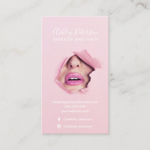 Makeup elegant typography pink lips photo business card