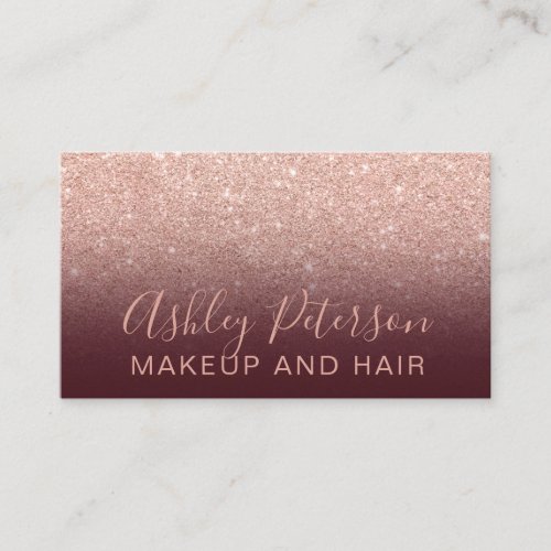 Makeup elegant typography red rose gold glitter business card