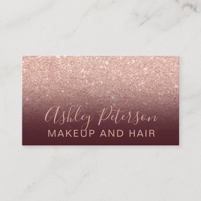 Makeup elegant typography red rose gold glitter business card (Front)