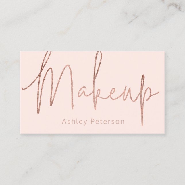 Makeup elegant typography rose gold blush pink business card (Front)
