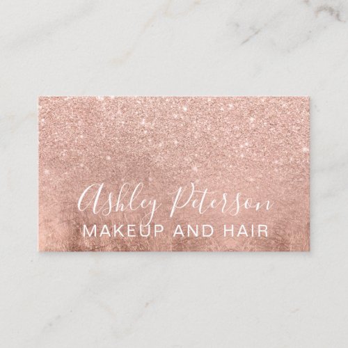 Makeup elegant typography rose gold glitter foil business card