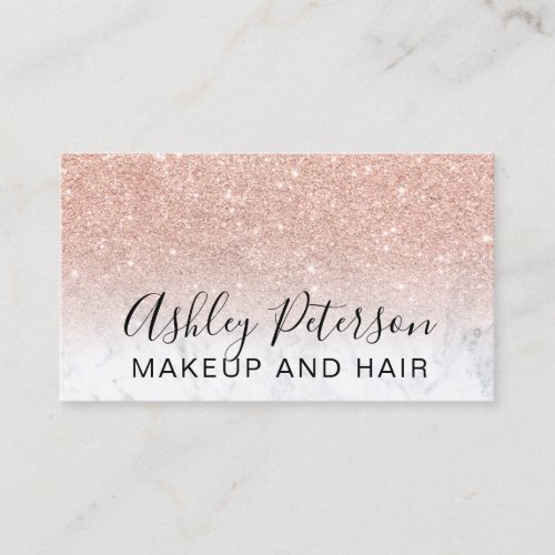 Makeup elegant typography rose gold glitter marble business card