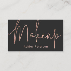 Makeup elegant typography rose gold grey business card