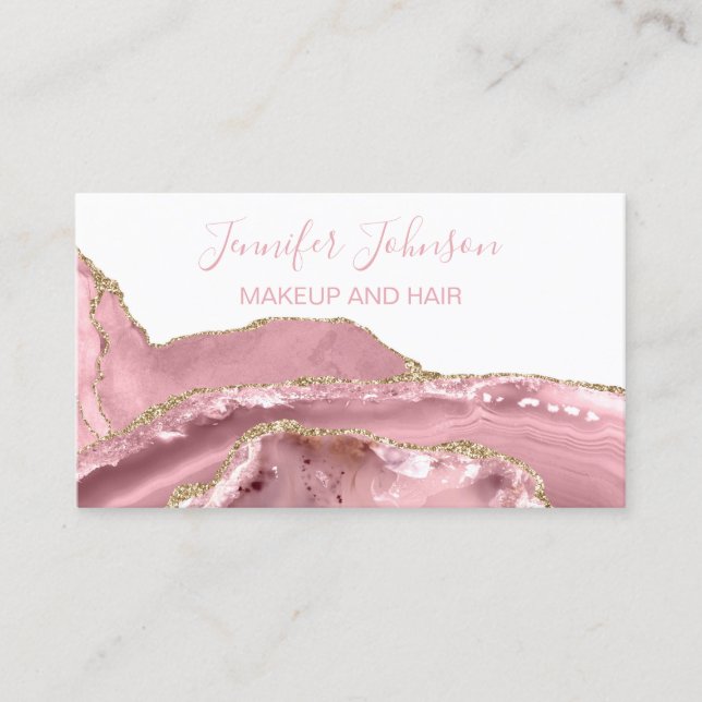 Makeup elegant typography rose quartz  agate business card (Front)