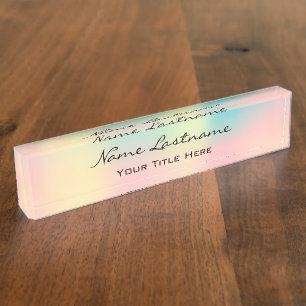 Makeup Esthetician Beauty Holograph Rose Pink Desk Name Plate