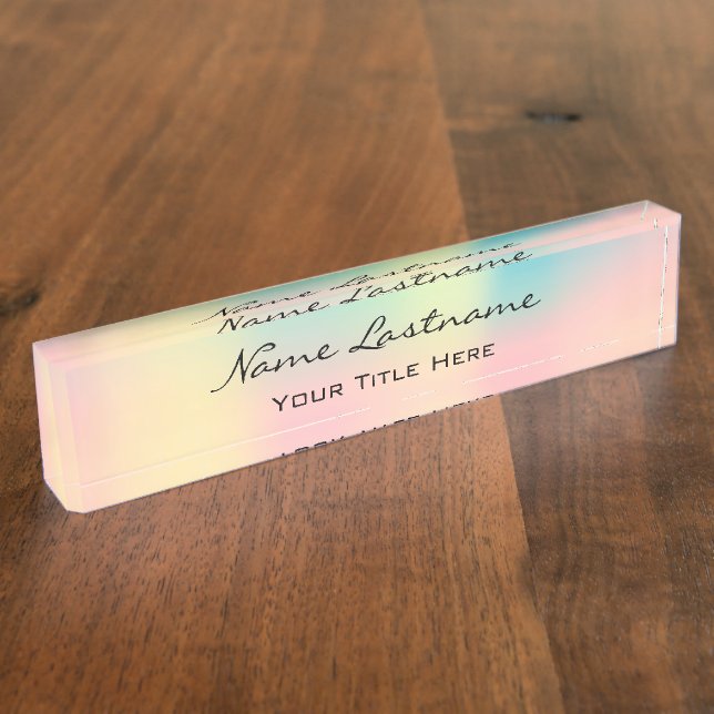 Makeup Esthetician Beauty Holograph Rose Pink Desk Name Plate (Side)