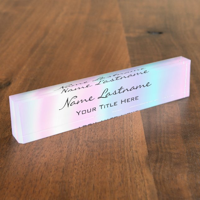 Makeup Esthetician Beauty Holograph Unicorn Pink Desk Name Plate (Side)