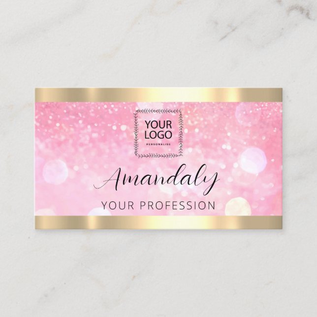 Makeup Esthetician Lash Nails QR Code Logo Glitter Business Card (Front)