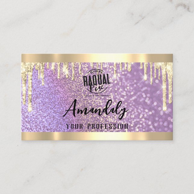 Makeup Esthetician Lash QR Logo Purple Drips  Business Card (Front)