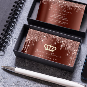 Makeup Event Planner Glitter Rose Crown Brown Business Card
