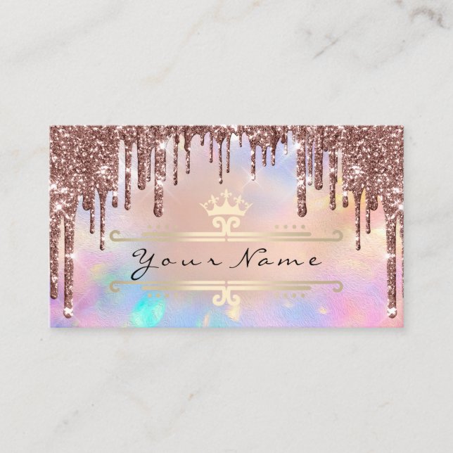 Makeup Event Planner Gold Crown Holograph Crown Business Card (Front)