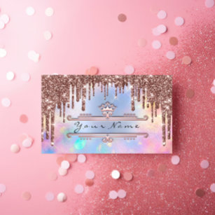 Makeup Event Planner Rose Crown Holograph Blue Business Card